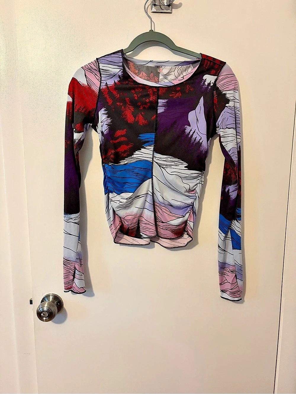 Jean Paul Gaultier Abstract Print Long Sleeve Top in Purple & Black Like New